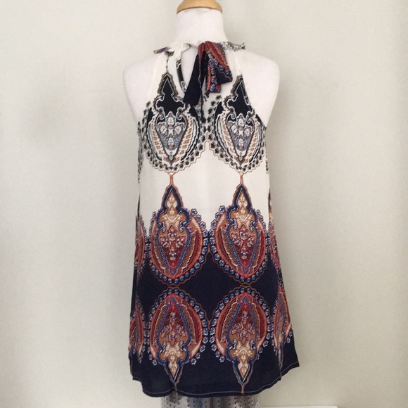 Hippie Boho Beach Dress Blue White Mini - Picture 4 of 4